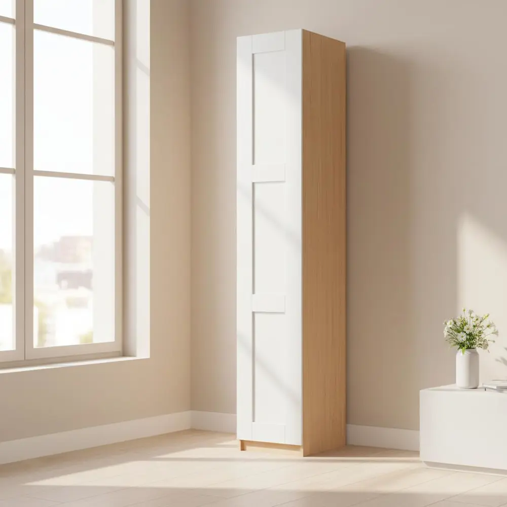 Шкаф распашной Реймс белый с  4 полками и 4 ящиками 40х232,2х54,5 ЛДСП каркас дуб комано Santreyd Лион STLM-2171617