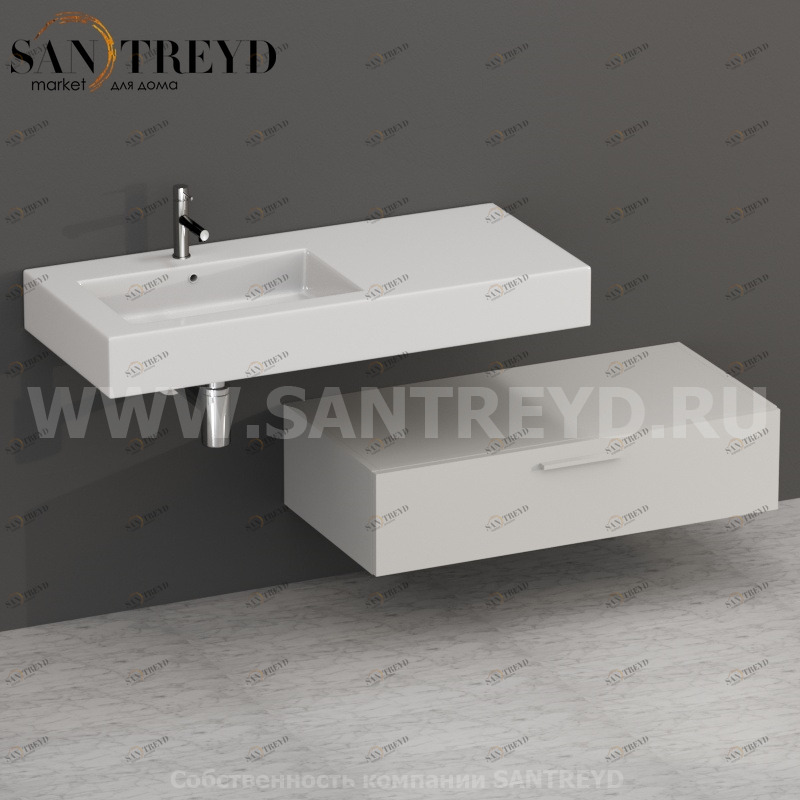 S10024BT2 Тумба с 1 ящиком 100 см серая Globo ARREDO WOOD Италия Ceramica Globo