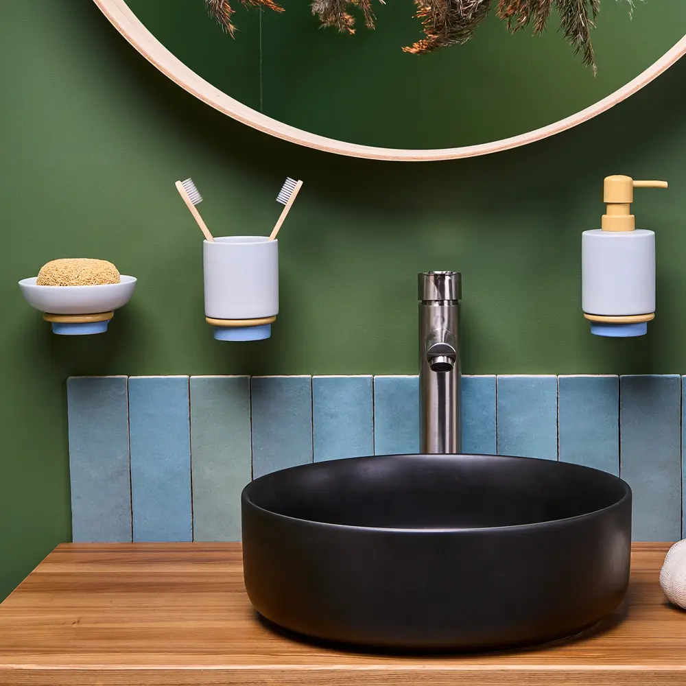 Стакан для зубных щеток Moroshka Antrim настенный керамика цвет бело-голубой STLM-2042068 - Вид №9