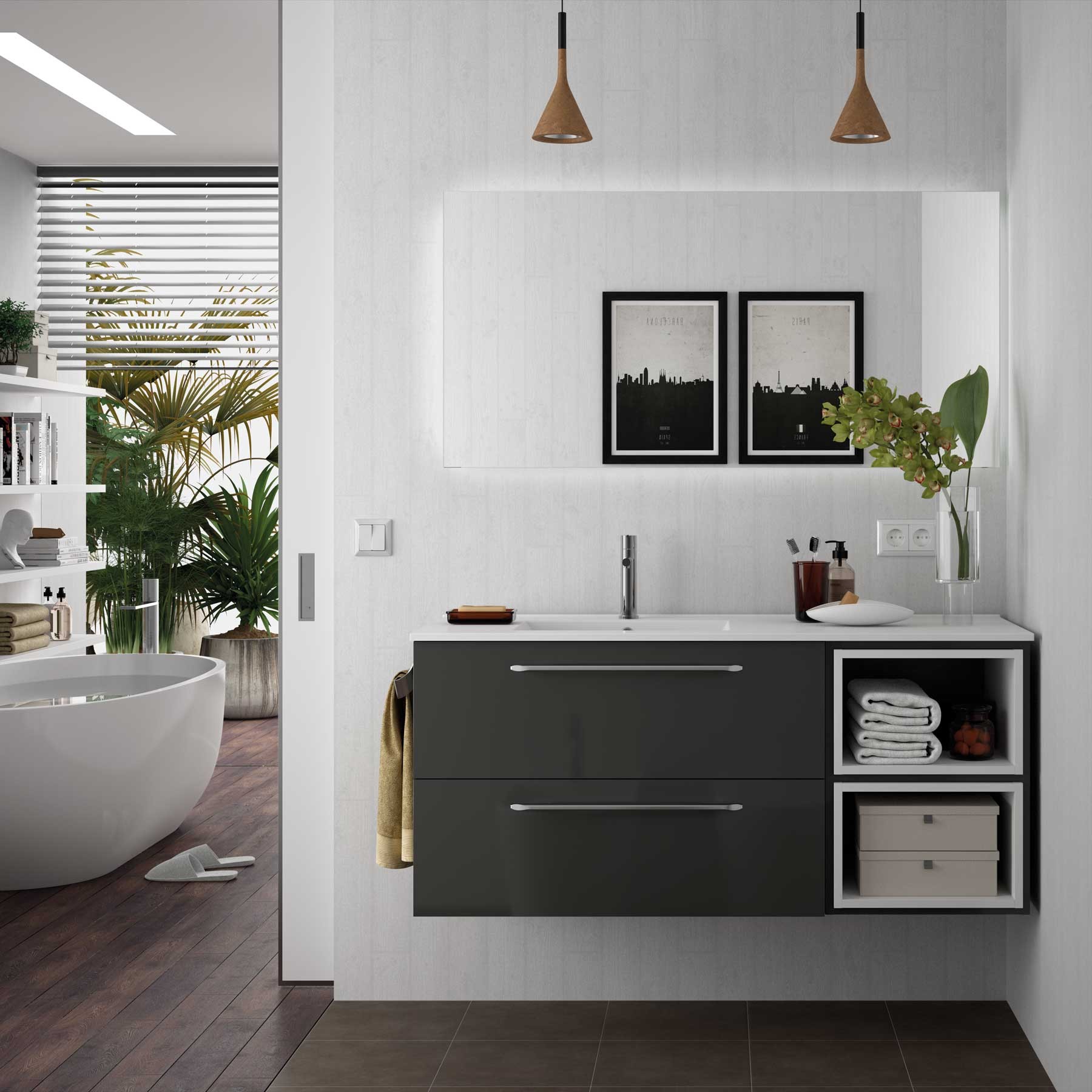 20747 SALGAR Раковина IBERIA 1210 тумба для хранения справа БЕЛЫЙ ФАРФОР 1210 x 20 x 460 мм  - Вид №2