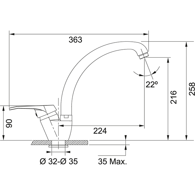 Смеситель кухонный  Franke Vega Поворотный излив Fragranite Сахара sun-id-1699075 - Вид №1