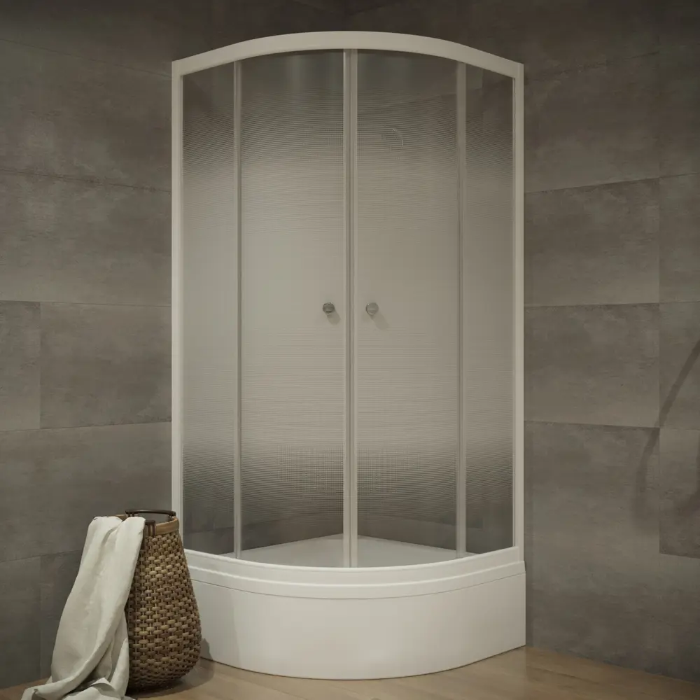 89373157 Душевой уголок Triton Лайт 1/4 круга средний поддон 90x90 см белый профиль прозрачное стекло раздвижной STLM-0984567 Santreyd