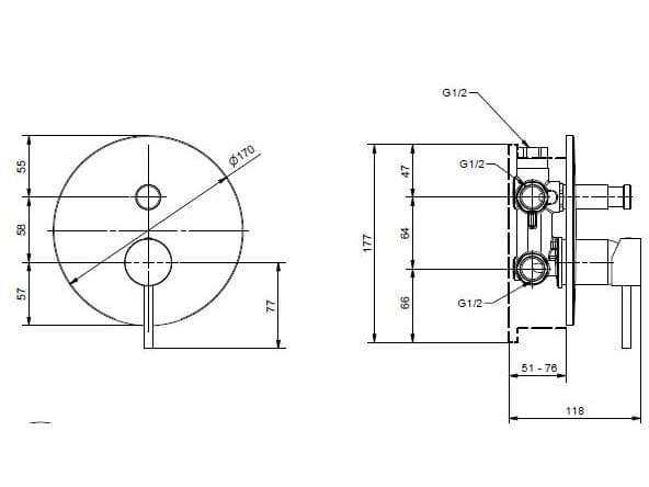Хромированный латунный смеситель для душа с переключателем Bugnatese K-Line ARCH-00044567 - Вид №2