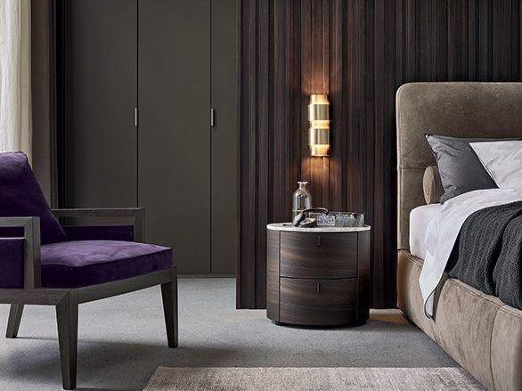 Poliform Прикроватная тумбочка из шпонированной древесины с ящиками Onda sun-id-1462349 - Вид №1