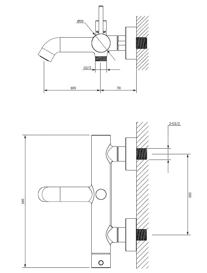 Настенный смеситель для ванны OMNIRES Y ARCH-00012013 - Вид №2