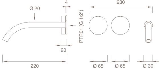 Ceadesign Группа из 2 смесителей открытого / закрытого типа Giotto Gio 42 - Вид №1