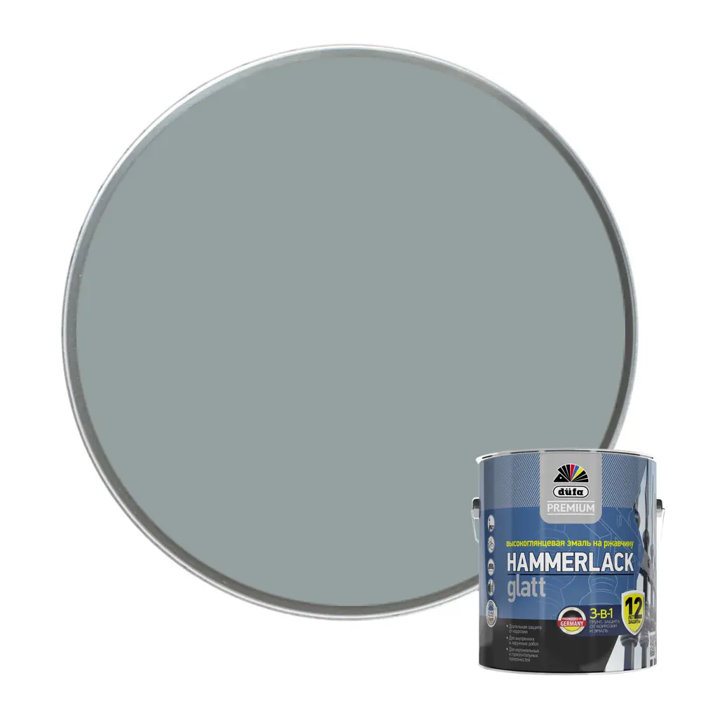 Эмаль по ржавчине 3 в 1 Dufa Hammerlack гладкая цвет серый 2.5 л 82821005 STLM-2078728 