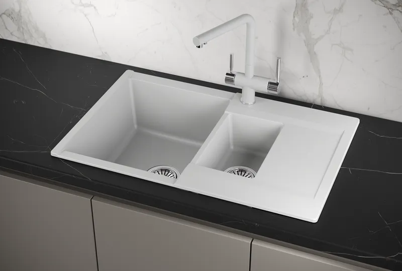 ES-7808, АРКТИК (БЕЛЫЙ), кухонная мойка, кварц, ESTETICA