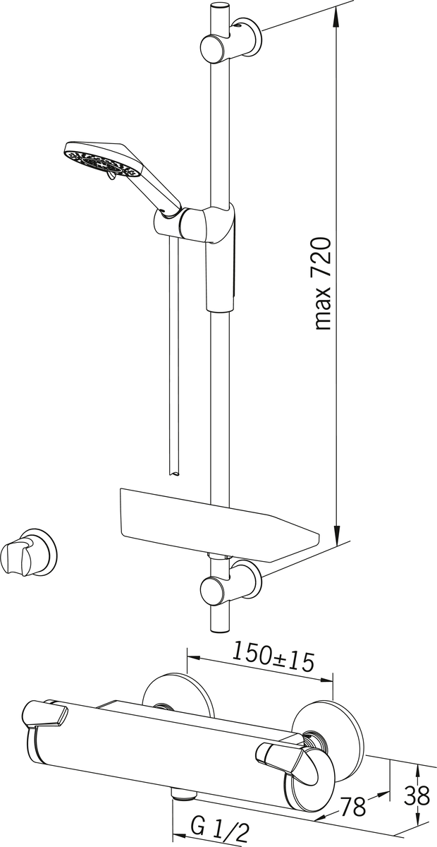 Oras 7169U Cмеситель для душа с душевым комплектом 7169U Optima Хром  - Вид №2