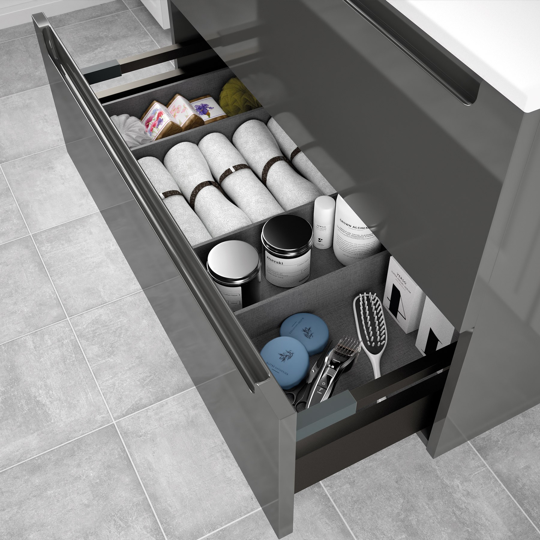 26682 SALGAR Мебель под умывальник MONTERREY 1000 2 металлических ящика GLOSS GREY 997 x 540 x 450 мм Глянцевый серый  - Вид №2