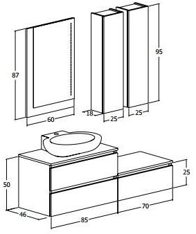 LEGNOBAGNO Тумба под умывальник модульная подвесная со шкафом Urban sun-id-1484884 - Вид №2