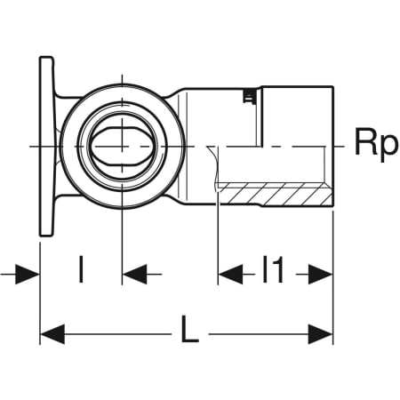 602.307.00.1 Т-образная водорозетка Geberit 90° прямая, с наружной резьбой MF 1/2" Geberit  - Вид №2