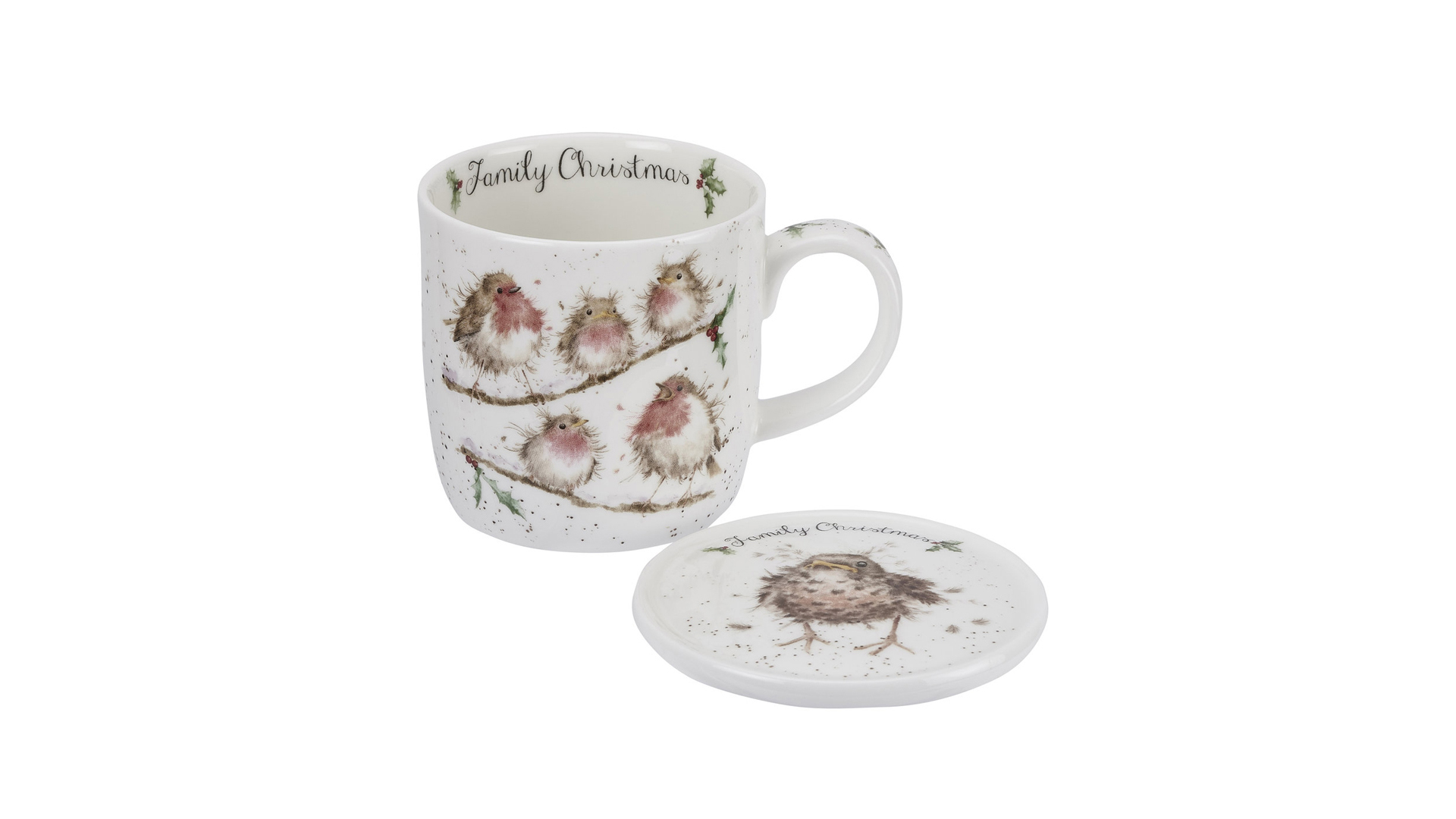 10594085 Royal Worcester Кружка с подставкой  Royal Worcester "Забавная фауна", "Семейное рождество" (Птицы) 310мл Фарфор костяной  - Вид №1