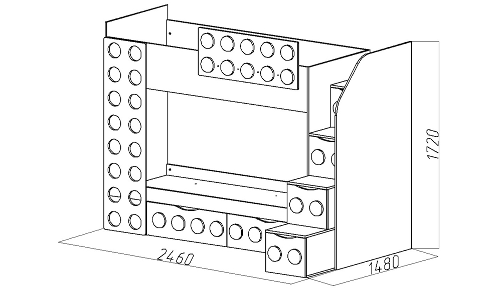 Кровать подростковая двухъярусная с 2 ящиками правая "Леголенд" МАНДАРИН ЛЕГОЛЕНД 178716 Разноцветный;белый;серый Santreyd  - Вид №3