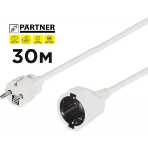 90566387 Удлинитель-шнур Partner УШ0001 1 розетка с заземлением 3x1 мм 30 м 2200 Вт цвет белый STLM-1109341