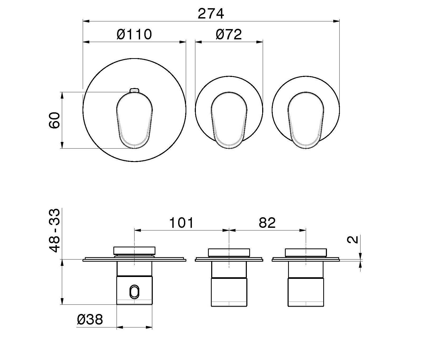 Смеситель для душа с 3 отверстиями и отдельными розетками Newform многофункциональные термостаты 2 выхода ARCH-00136170 - Вид №3