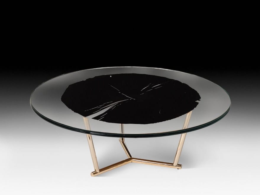 Низкий круглый журнальный столик из дерева и стекла Vgnewtrend ARCH-00121342