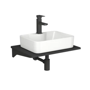 91826269 Комплект: Столешница кварц 60 см раковина BAUEDGE Cerama 48x37 Смеситель Hotel Black выпуск и сифон Dream BF1136 STLM-1505662