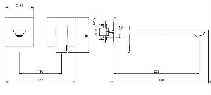 Латунь однорычажный настенный смеситель для раковины Rubinetterie Treemme Q30 ARCH-00064367 - Вид №2