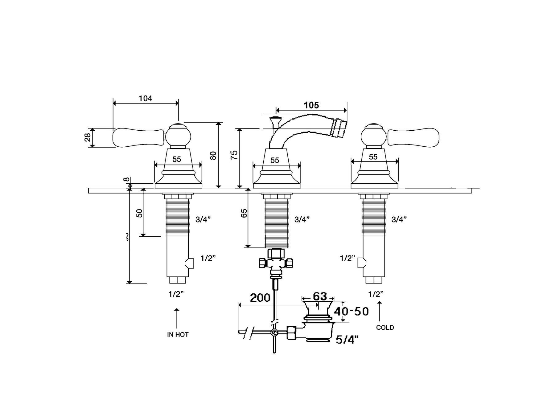 Смеситель для биде с 3 отверстиями с поворотным горлышком rvb FLAMANT BUTLER ARCH-00035113 - Вид №2