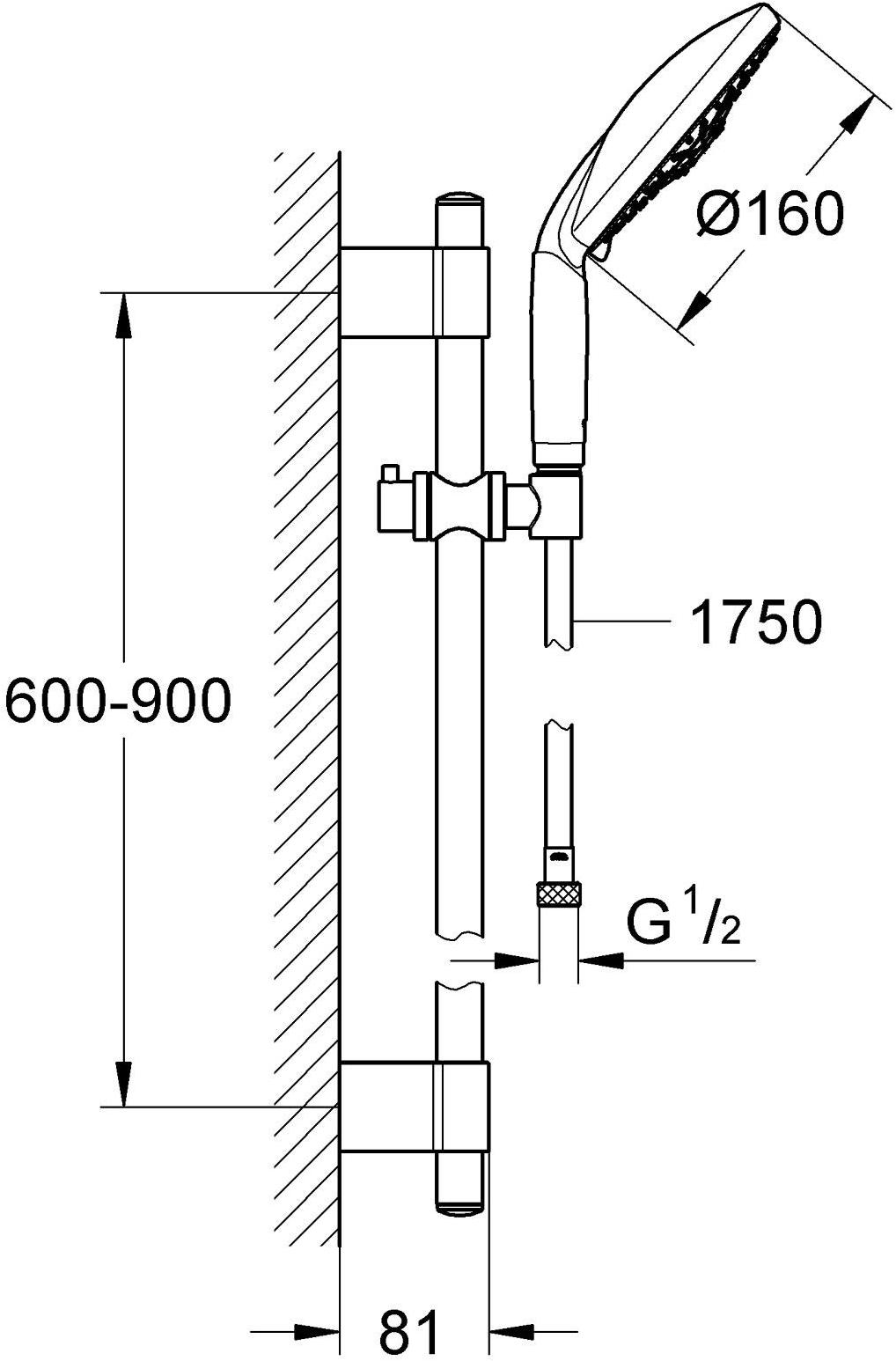 Душевой гарнитур GROHE Rainshower Classic 160 (ручной душ, штанга 900 мм, шланг 1750 мм), хром (28770001) - Вид №1