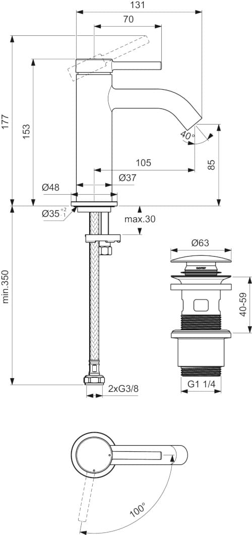 Однорычажный смеситель для раковины с раковиной Ideal Standard Ceraline Nuovo ARCH-00061640 - Вид №2