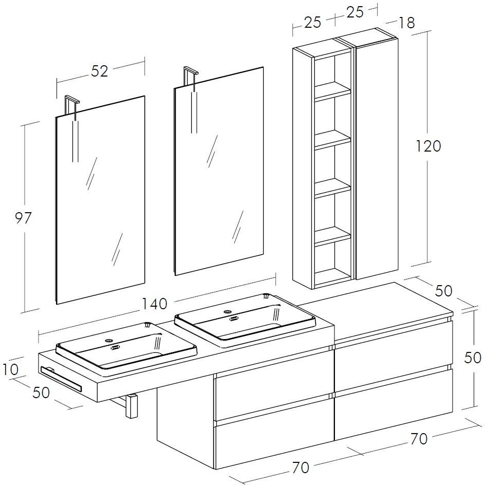 LEGNOBAGNO Подвесной туалетный столик из ели с ящиками Freedom lineare sun-id-1444263 - Вид №3