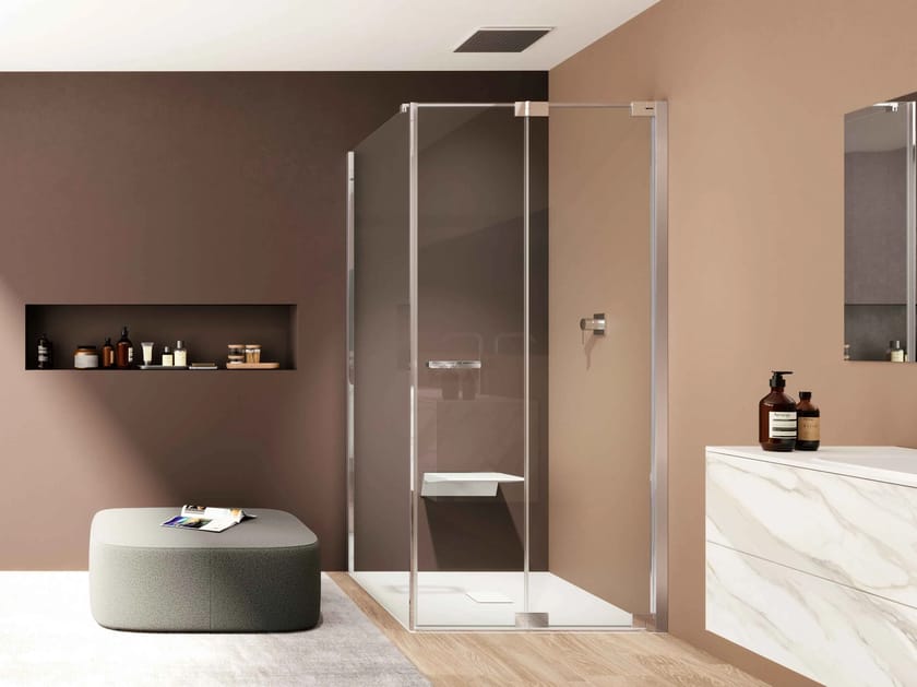 Стеклянная угловая душевая кабина с распашной дверью Provex Industrie E-Lite ARCH-00064379