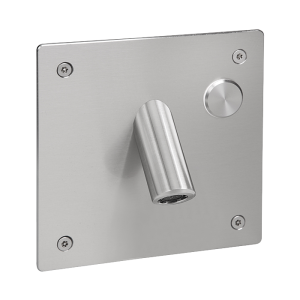 43449 Настенный нержавеющий смеситель с пьезо кнопкой и антивандальной крышкой, для подачи холодной или заранее подготовленной воды, 24 В пост. SANELA