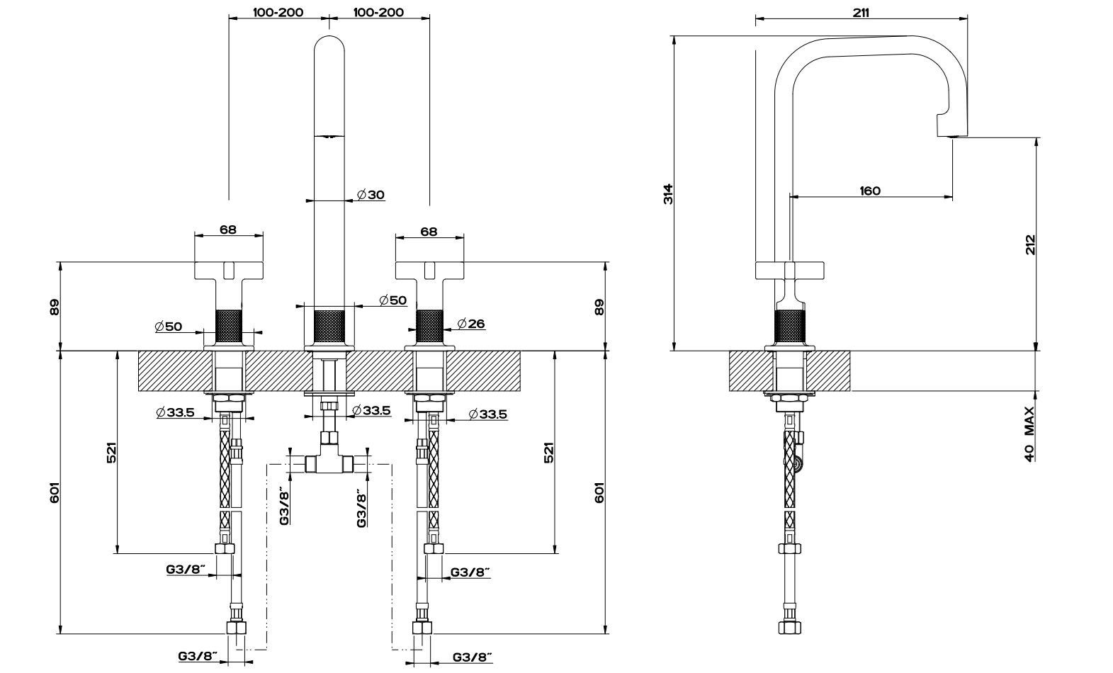 Латунный смеситель для раковины с 3 отверстиями Gessi гравированный ARCH-00143898 - Вид №3