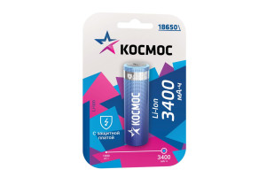 16160462 Аккумулятор 18650 LI-ion 3400 mAh 1BL с защитой KOC18650Li-ion34PBL1 КОСМОС