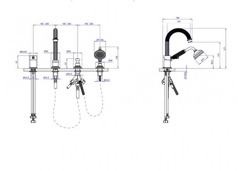 Смеситель на борт ванны однорычажный Cezares APHRODITE-BVDM-02-Bi - Вид №1