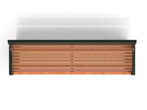 Стальная и деревянная скамья со спинкой с подлокотниками