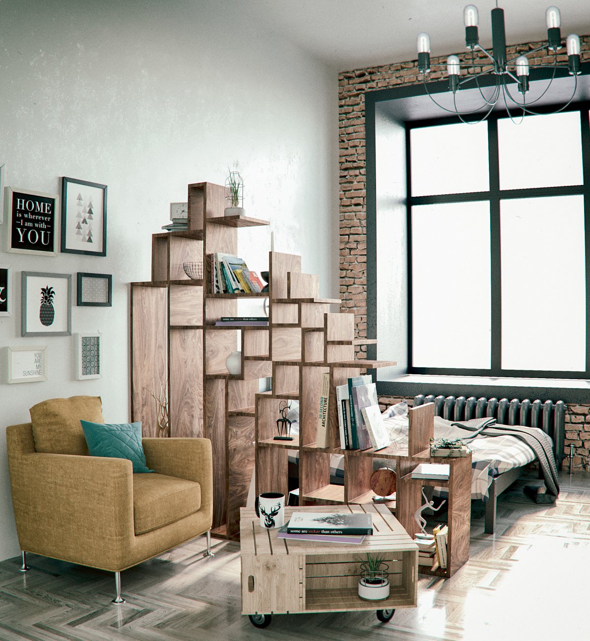 Стеллаж деревянный дизайнерский 180 см "Гривуаз" от Odingeniy ODINGENIY  178432 Коричневый  - Вид №1