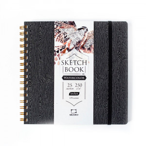401450 Скетчбук для акварели Хлопок 250 г/м2 21 х 21 см на спирали 25 л. "Black wood" Малевичъ