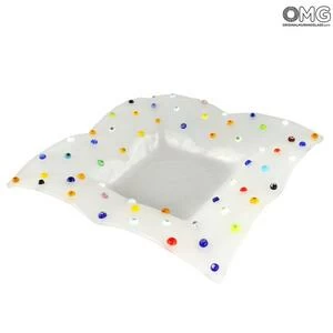 4378 ORIGINALMURANOGLASS Квадратное блюдце для мелочей Флай - белое - Original Murano Glass OMG 22 см