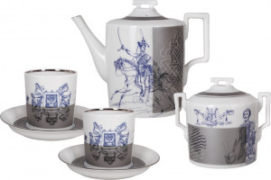 10605814 Императорский фарфоровый завод Сервиз чайный 6/14 "Гусарский" "Гербовая" Твёрдый фарфор