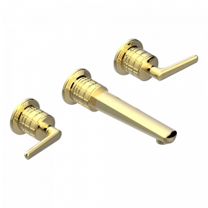 G9F-41GB Внешняя часть смесителя встраиваемого в стену для ванны на три отверстия с изливом ГОЛИАФ Thg-paris System métal quadrillé с рукоятками Золото