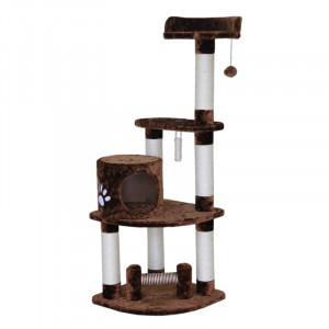 ПР0049186 Когтеточка для кошек трехуровневая с лежанками и домиком 50х50х130см коричневая Foxie