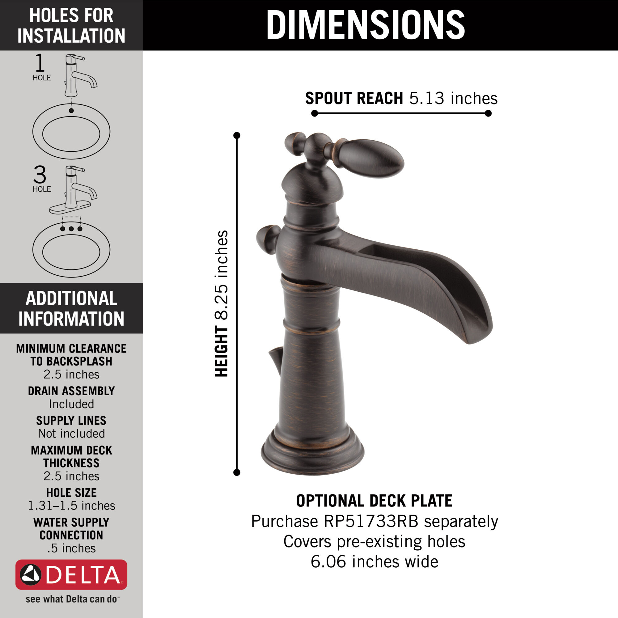 554LF-RB Смеситель для ванной комнаты с одной ручкой Delta Faucet Victorian Венецианская бронза - Вид №2