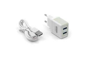 17858617 Сетевое зарядное устройство 2хUSB-А, 2.1А + кабель AM-8pin 1 м, белый, 23750-B36IW BYZ