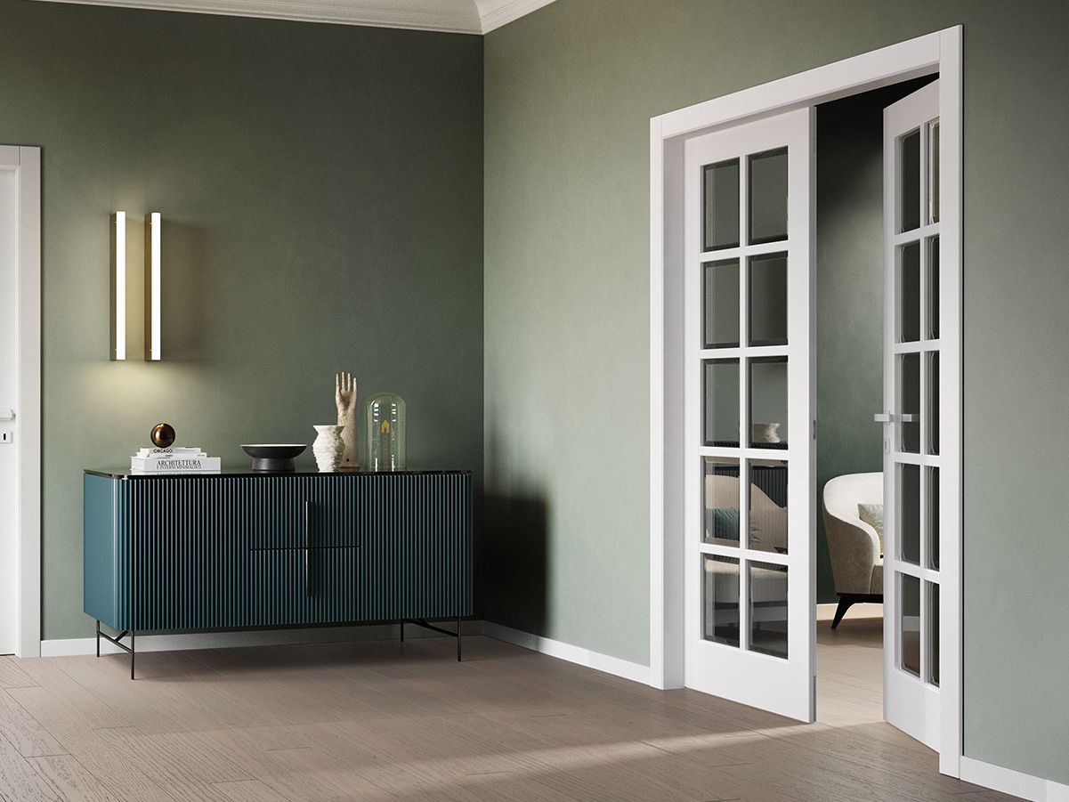 Лакированная распашная дверь со стеклом GAROFOLI Milia ARCH-00100584 - Вид №1