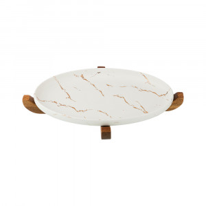 412-128 Посуда фарфоровая Блюдо для сервировки на подставке коллекция золотой мрамор Lefard