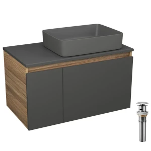 91777665 Комплект: тумба подвесная под раковину Bauedge Bau Dream Blackwood графит 80 1 ящик дверца слева раковина Hotel 48x37 вы STLM-1420896