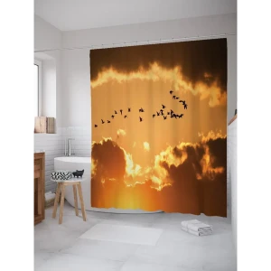 93784632 Шторка для ванной JoyArty Птицы за облаками из ткани, 180x200 см с крючками STLM-1460740