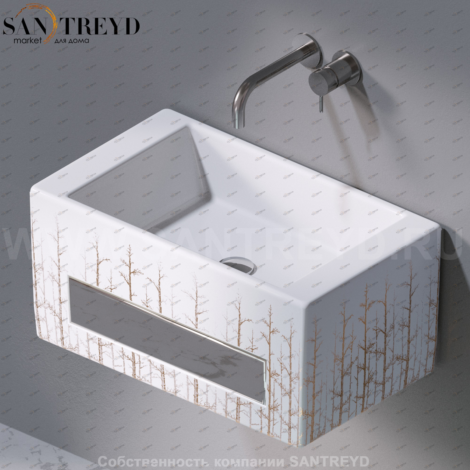 L116405G Подвесная раковина настенная прямоугольная A. e T. Italia Tower белая AeT ITALIA