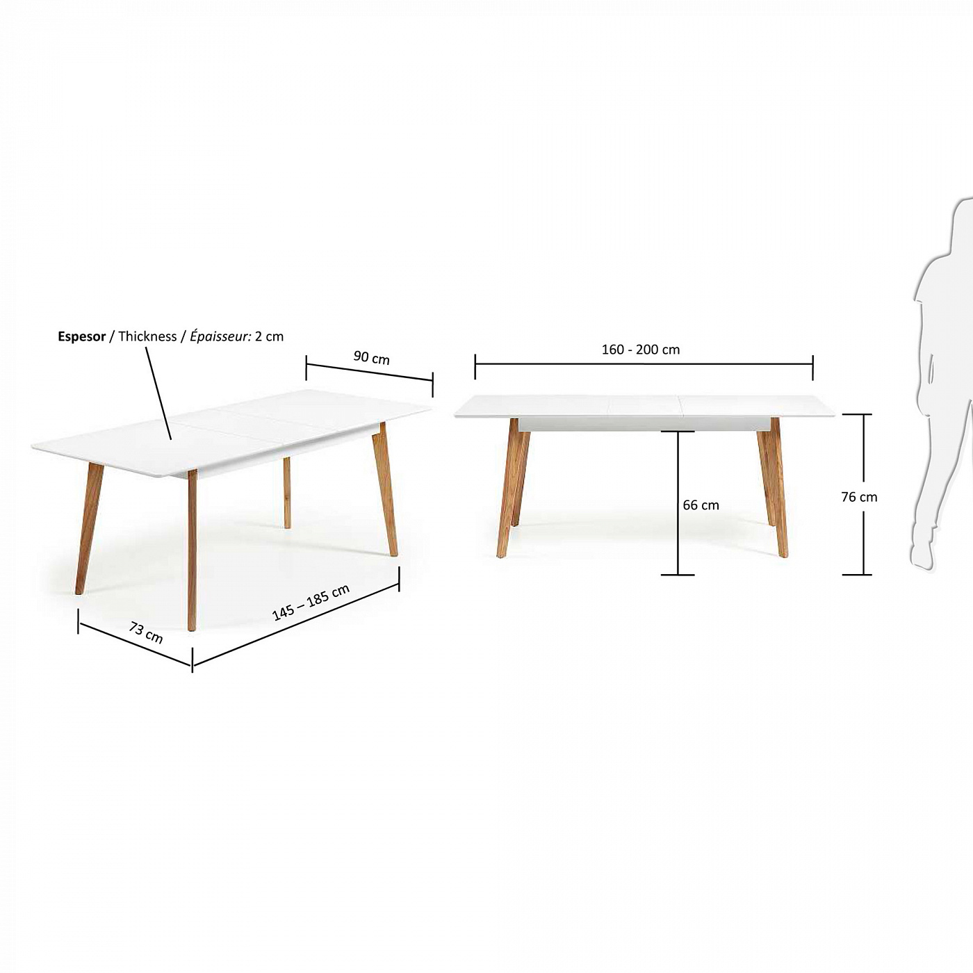 023493 Стол обеденный Meety 160(200)x90 белый La Forma Melan  - Вид №10