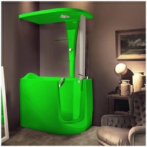 Ванна с кабиной GRUPPO TREESSE GEN-X STD-V3317|B3311-SX зеленая угловая сидячая с дверью левосторонняя