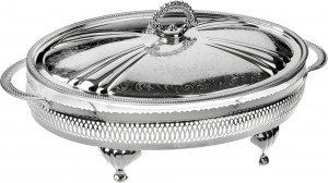 10611723 Queen Anne Мармит овальный с крышкой Queen Anne 33см, сталь, посеребрение Сталь нержавеющая с посеребрением, стекло
