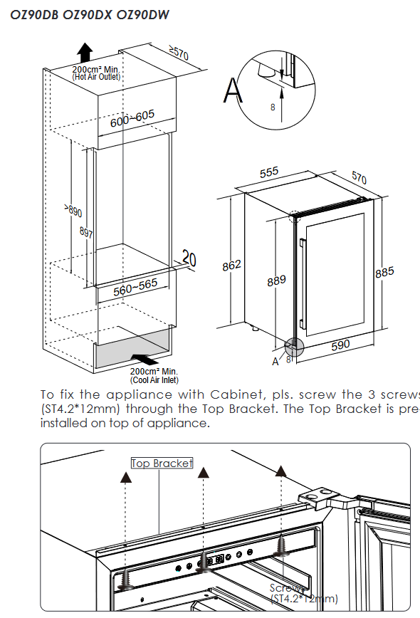 9973848 Винный шкаф Temptech OZ90DB черный STDN-0111551 - Вид №7
